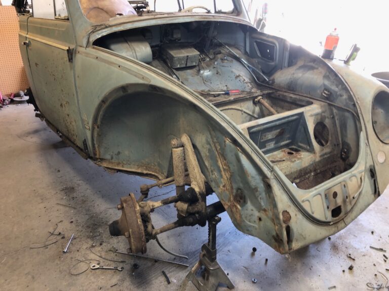 1956 vw beetle convertible restoration tear down into media blast silver lining auto restoration