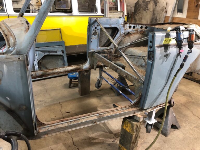 1956 vw beetle convertible restoration tear down into media blast silver lining auto restoration