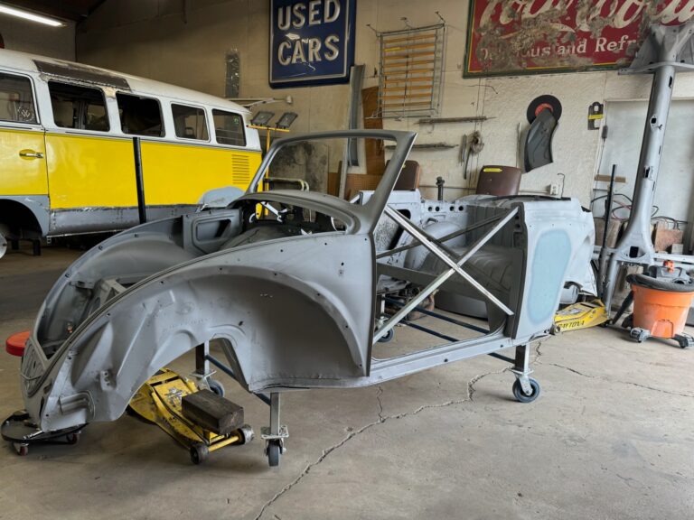 1956 vw beetle convertible restoration tear down into media blast silver lining auto restoration