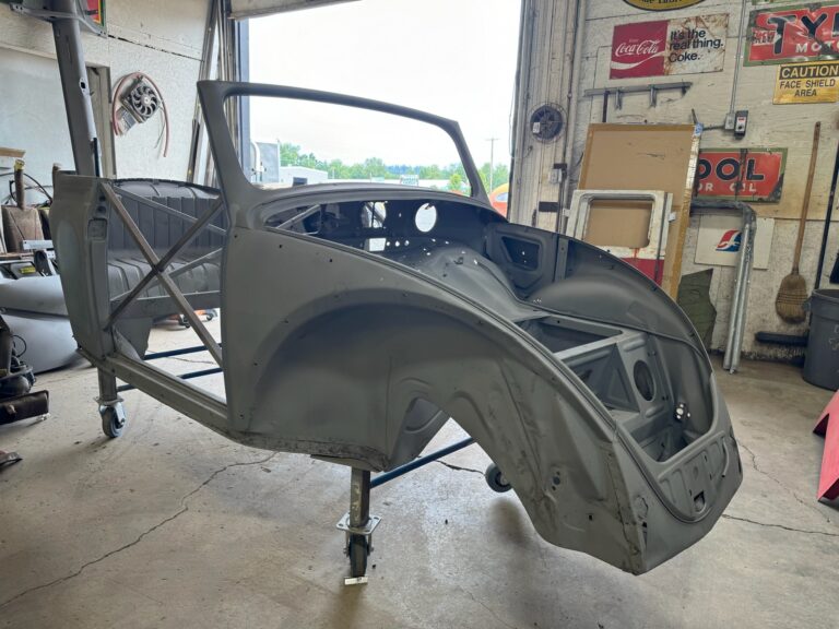1956 vw beetle convertible restoration tear down into media blast silver lining auto restoration