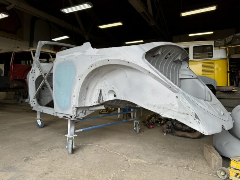 1956 vw beetle convertible restoration tear down into media blast silver lining auto restoration