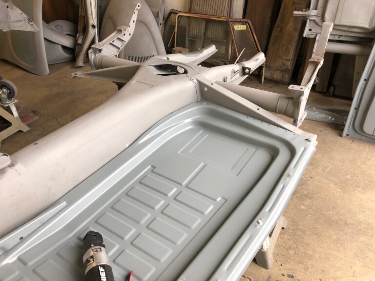 1956 vw beetle convertible restoration pan half and heater channel replacement silver lining auto restoration