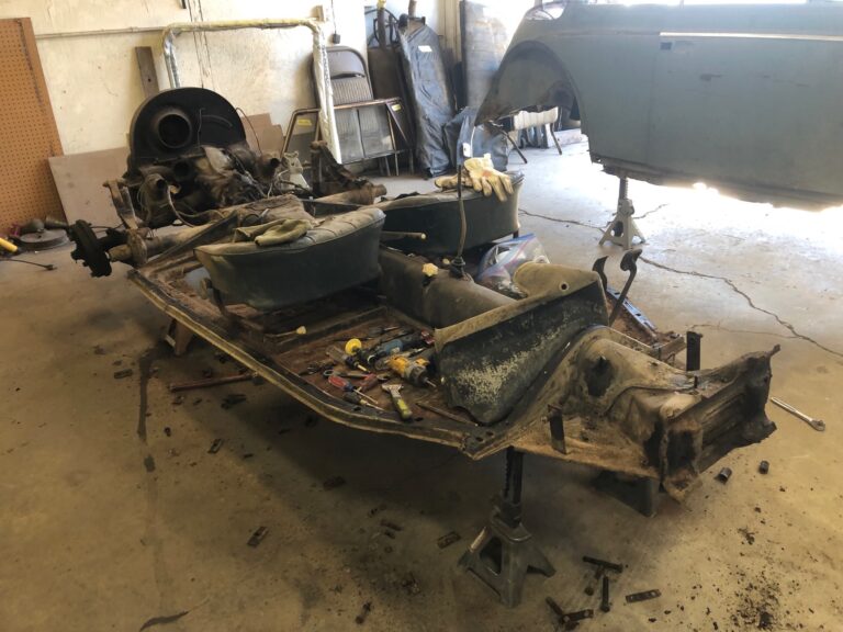 1956 vw beetle convertible restoration tear down into media blast silver lining auto restoration