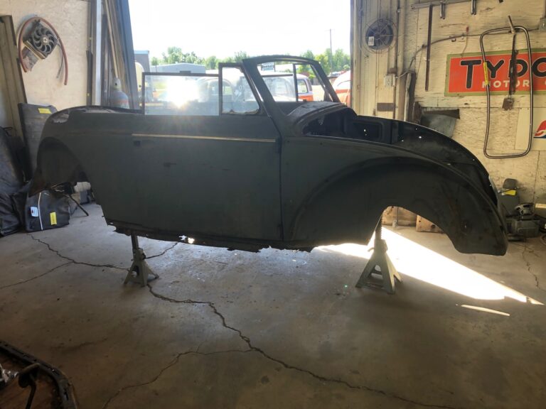 1956 vw beetle convertible restoration tear down into media blast silver lining auto restoration