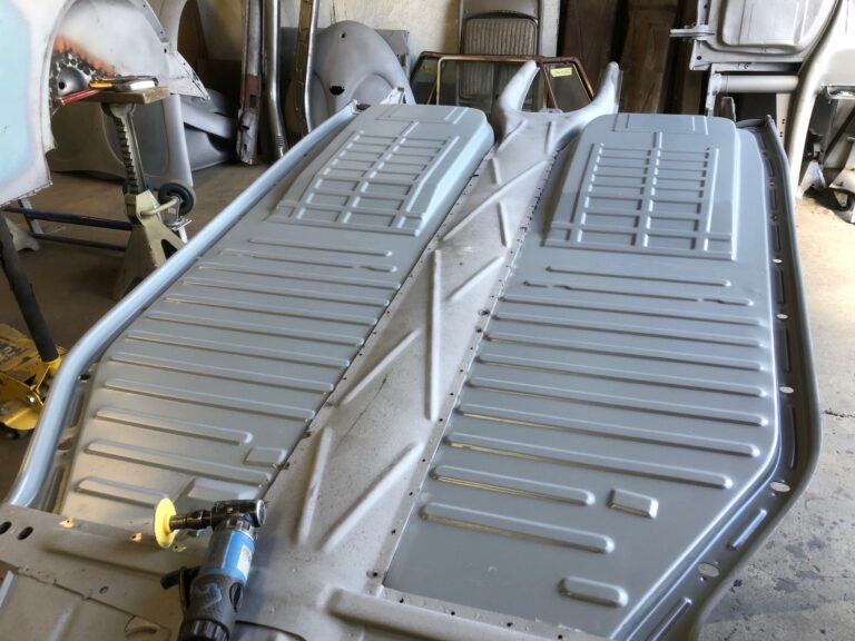 1956 vw beetle convertible restoration pan half and heater channel replacement silver lining auto restoration