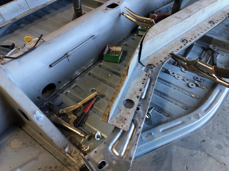 1956 vw beetle convertible restoration pan half and heater channel replacement silver lining auto restoration