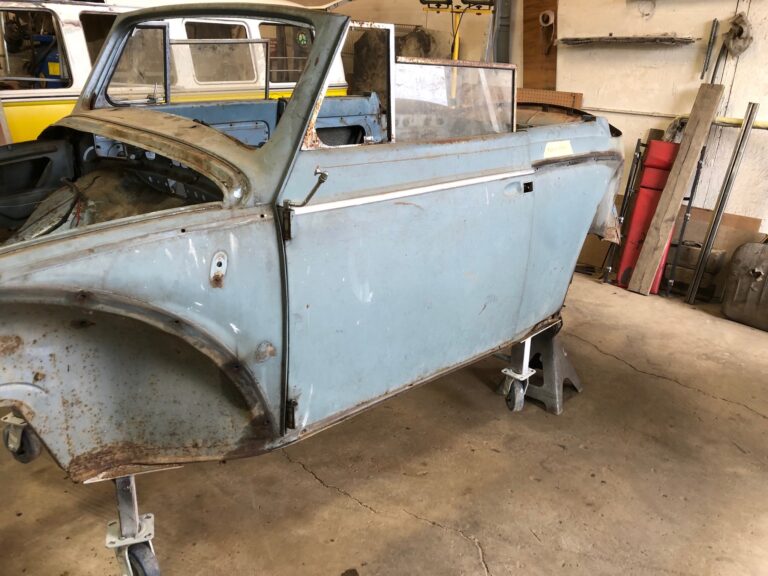 1956 vw beetle convertible restoration tear down into media blast silver lining auto restoration