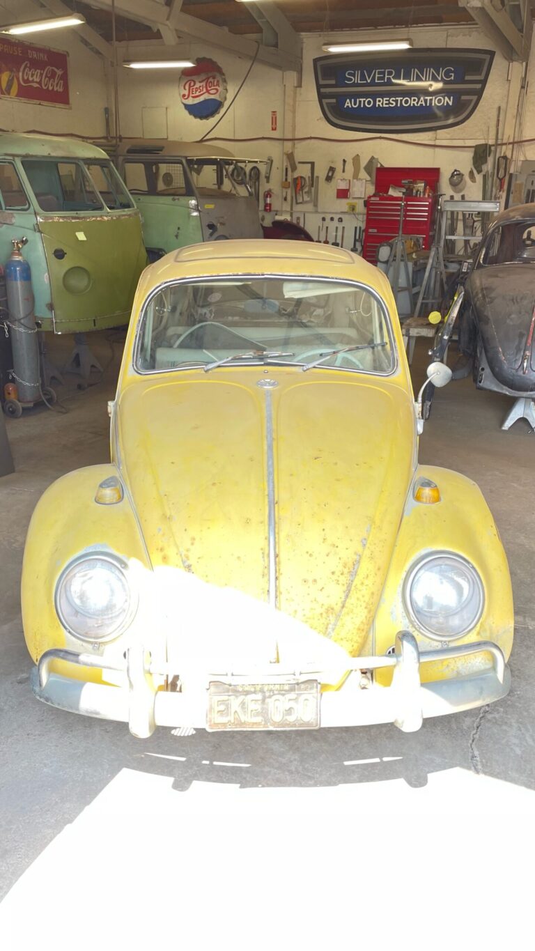 1965 sunroof vw beetle arrival at shop silver lining auto restoration oregon