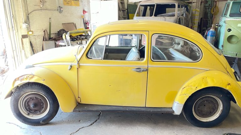 1965 sunroof vw beetle arrival at shop silver lining auto restoration oregon