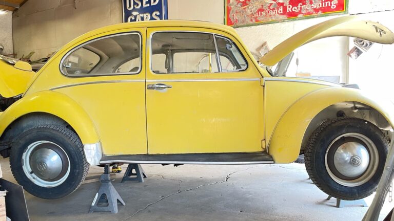 1965 sunroof vw beetle arrival at shop silver lining auto restoration oregon