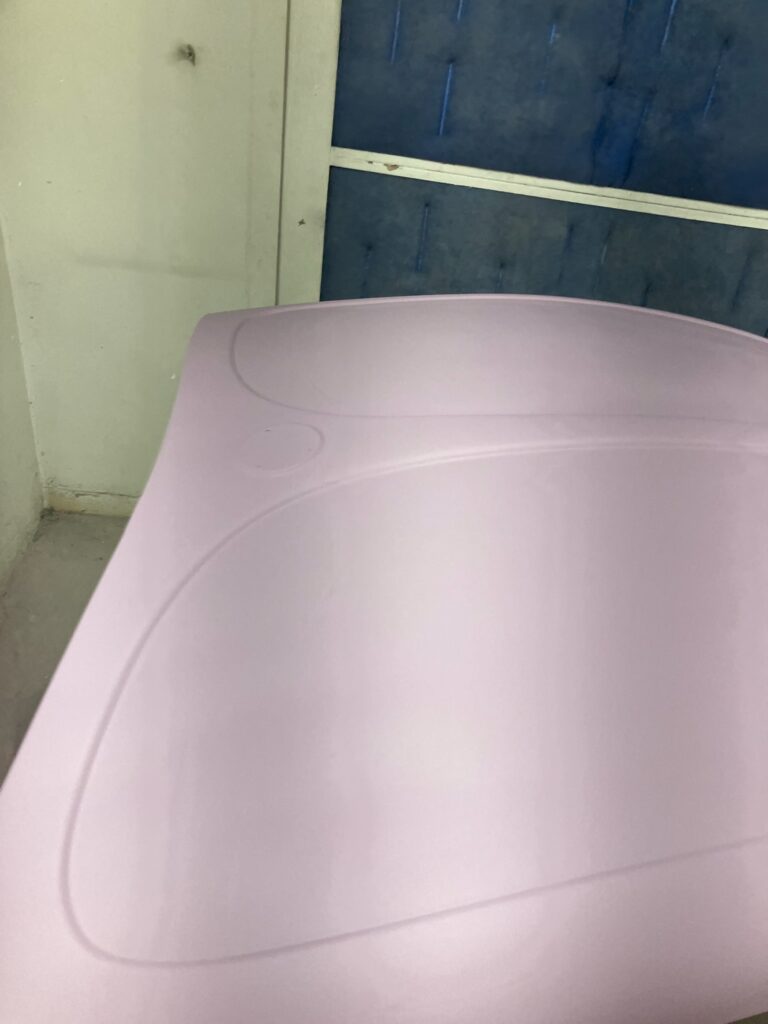 1965 steel sunroof vw beetle body into primer silver lining auto restoration oregon