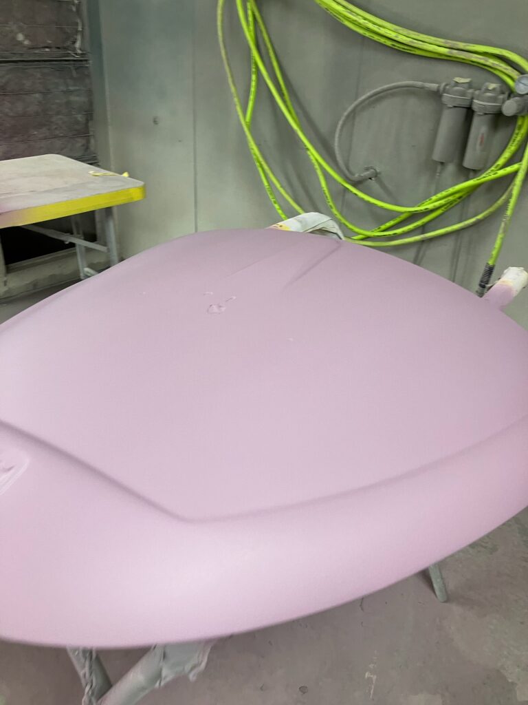 1965 steel sunroof vw beetle body into primer silver lining auto restoration oregon