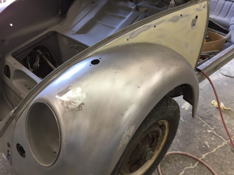 1965 steel sunroof VW Beetle metal work into sealer silver lining auto restoration oregon