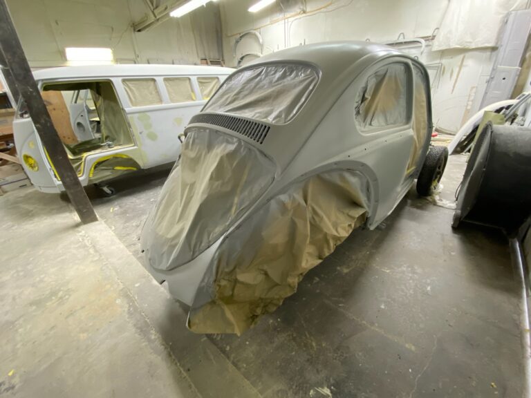 1965 steel sunroof VW Beetle metal work into sealer silver lining auto restoration oregon