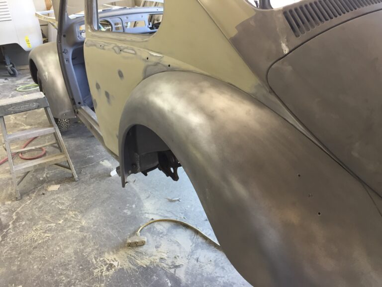 1965 steel sunroof VW Beetle metal work into sealer silver lining auto restoration oregon