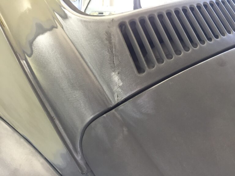 1965 steel sunroof VW Beetle metal work into sealer silver lining auto restoration oregon