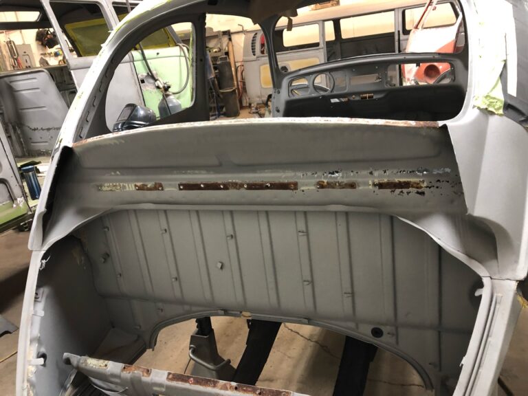 1965 steel sunroof VW Beetle rust repair silver lining auto restoration oregon