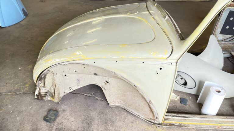1965 vw beetle steel sunroof tear down and prep for media blast silver lining auto restoration oregon