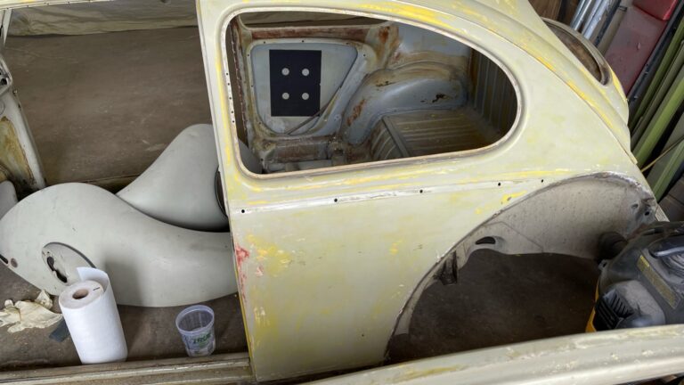 1965 vw beetle steel sunroof tear down and prep for media blast silver lining auto restoration oregon