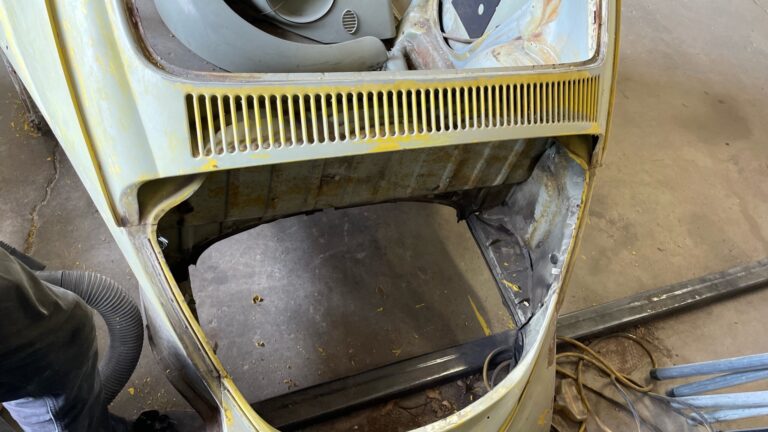1965 vw beetle steel sunroof tear down and prep for media blast silver lining auto restoration oregon