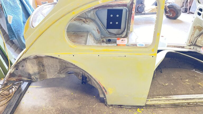 1965 vw beetle steel sunroof tear down and prep for media blast silver lining auto restoration oregon
