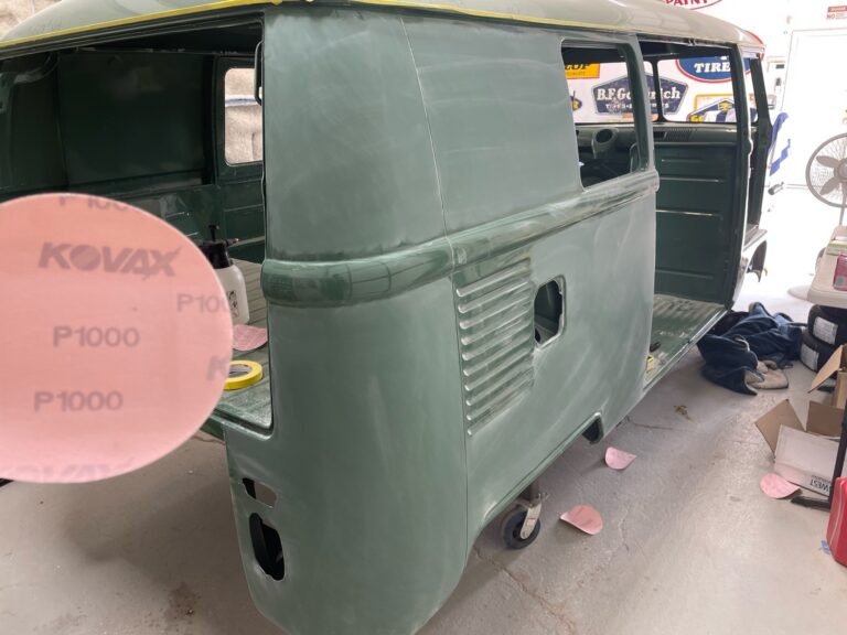 1967 westfalia camper bus body paint cut and buff silver lining auto restoration oregon