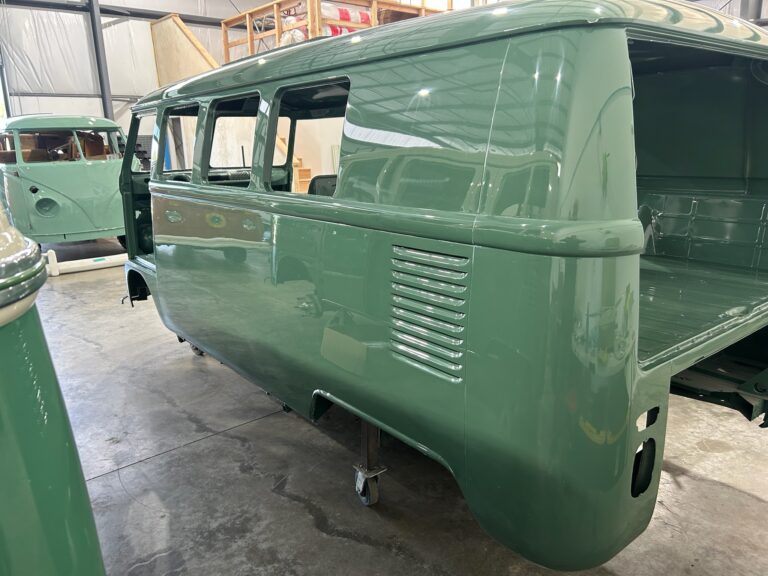 1967 westfalia camper bus body paint cut and buff silver lining auto restoration oregon