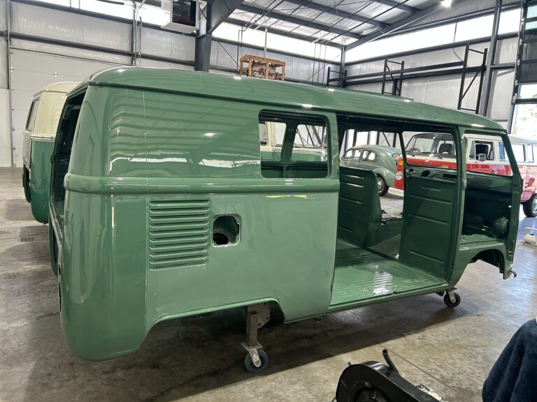 1967 westfalia camper bus body paint cut and buff silver lining auto restoration oregon