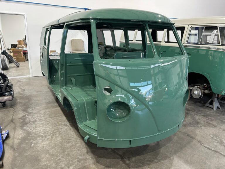 1967 westfalia camper bus body paint cut and buff silver lining auto restoration oregon