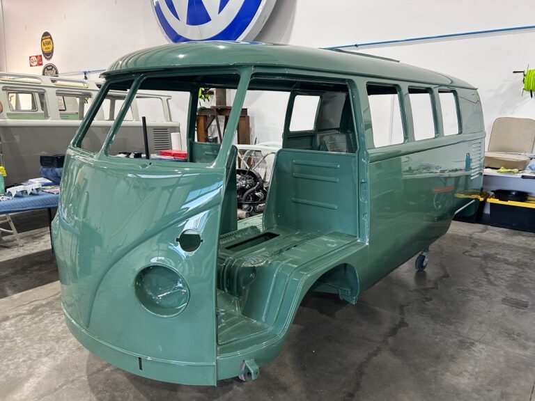 1967 westfalia camper bus body paint cut and buff silver lining auto restoration oregon