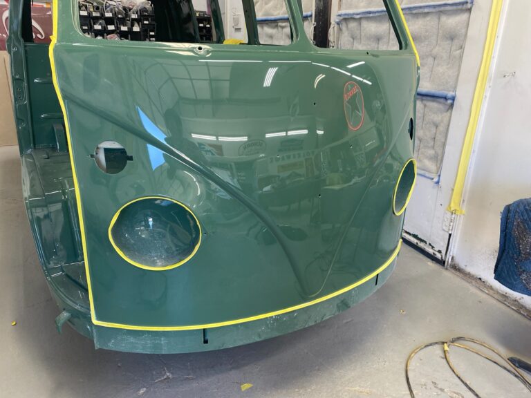 1967 westfalia camper bus body paint cut and buff silver lining auto restoration oregon