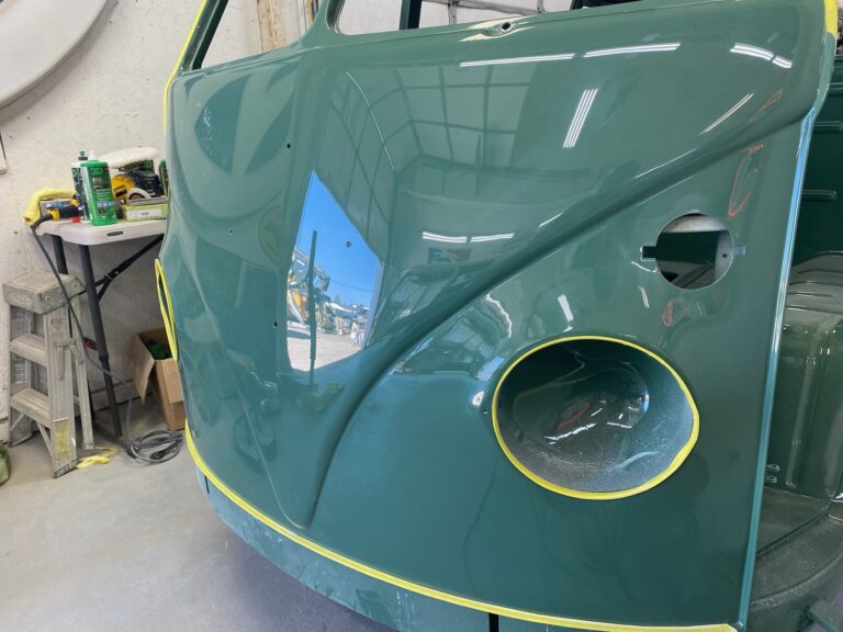 1967 westfalia camper bus body paint cut and buff silver lining auto restoration oregon