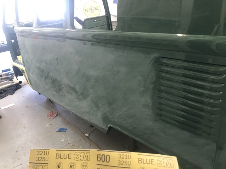 1967 westfalia camper bus body paint cut and buff silver lining auto restoration oregon
